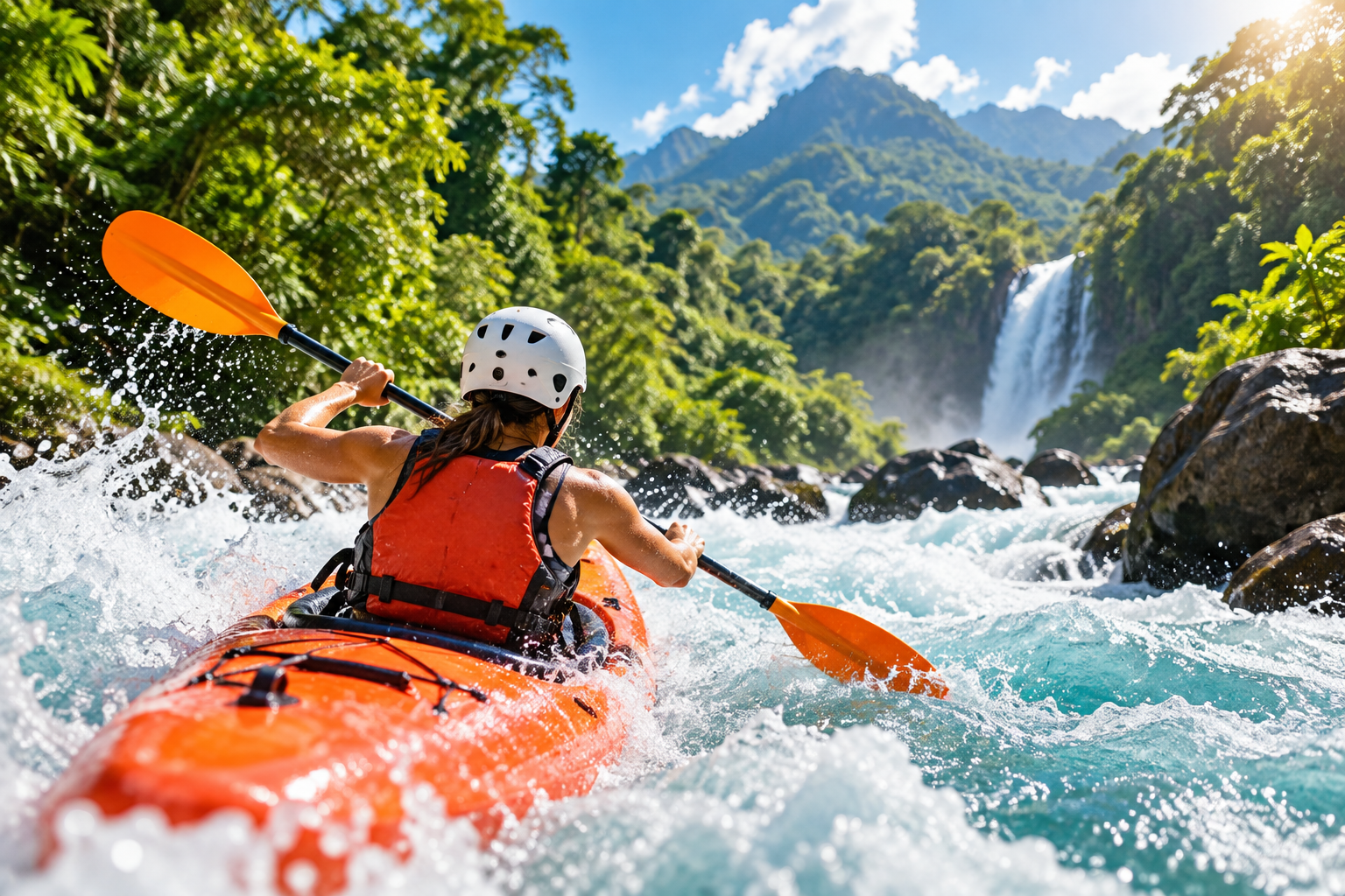 Experiencia de kayak en un río de aguas rápidas