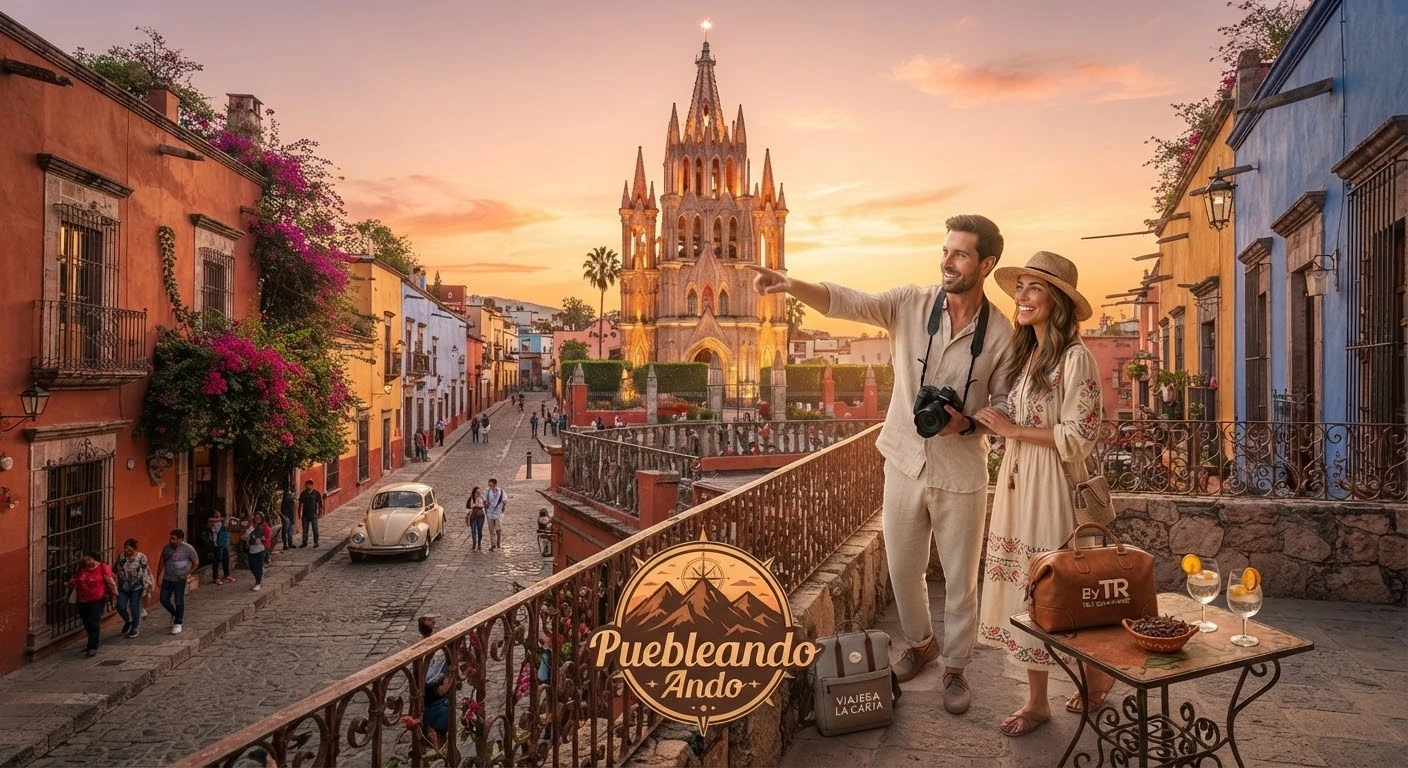 Pareja recorriendo San Miguel de Allende al atardecer